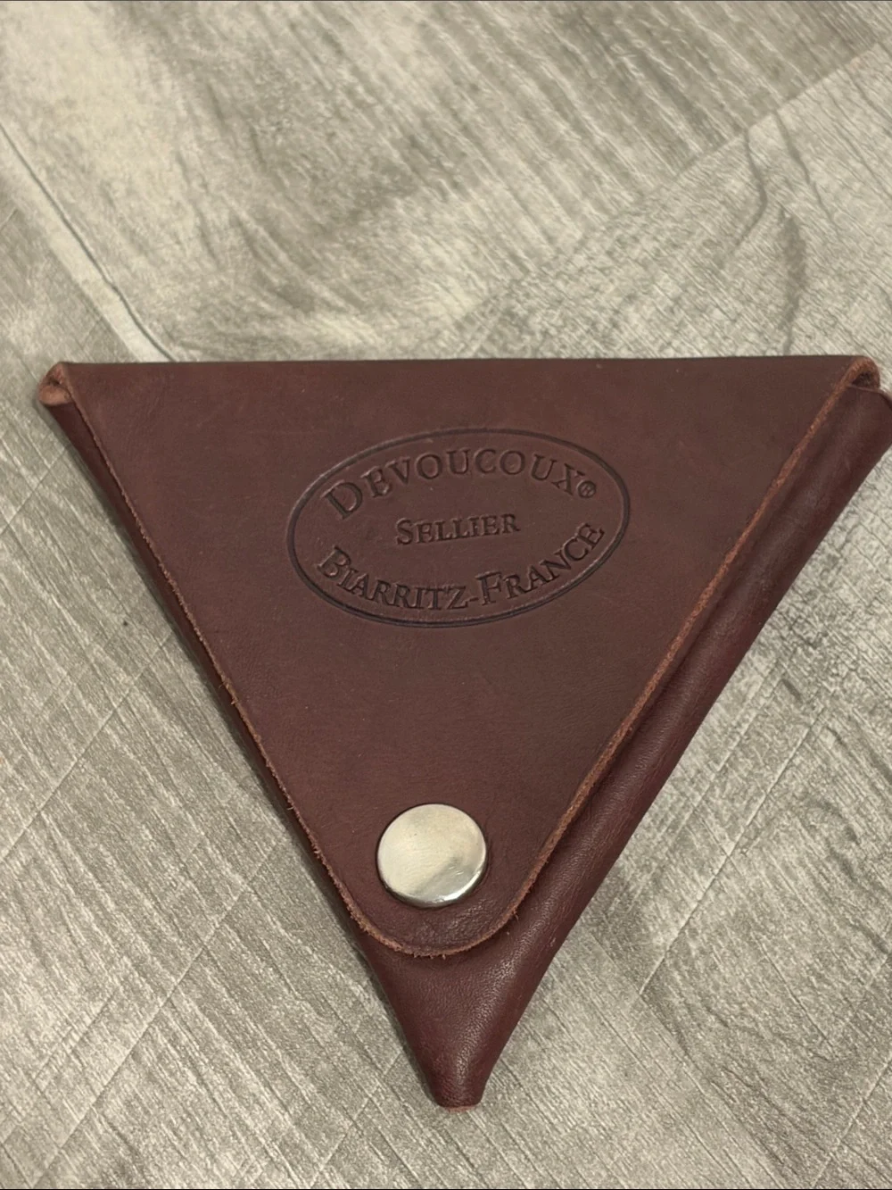 Devoucoux vintage 80s Ellie Dark Brown Triangle Leather Coin Pouch